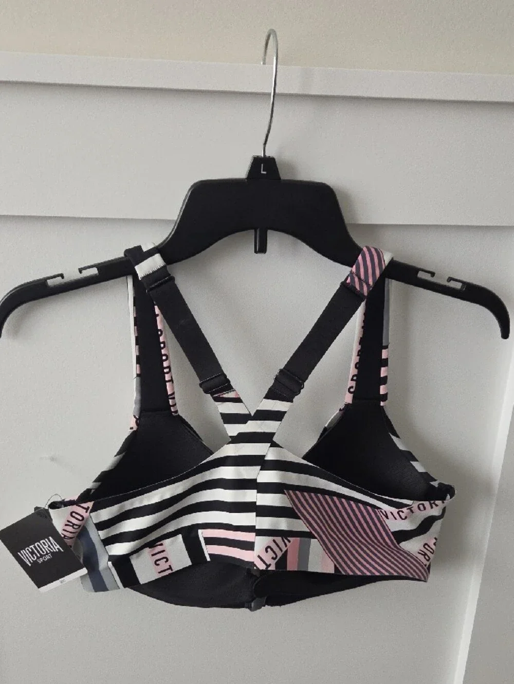 NWT Victoria Secret Pink & Black Striped Front-Zip Sports Bra
